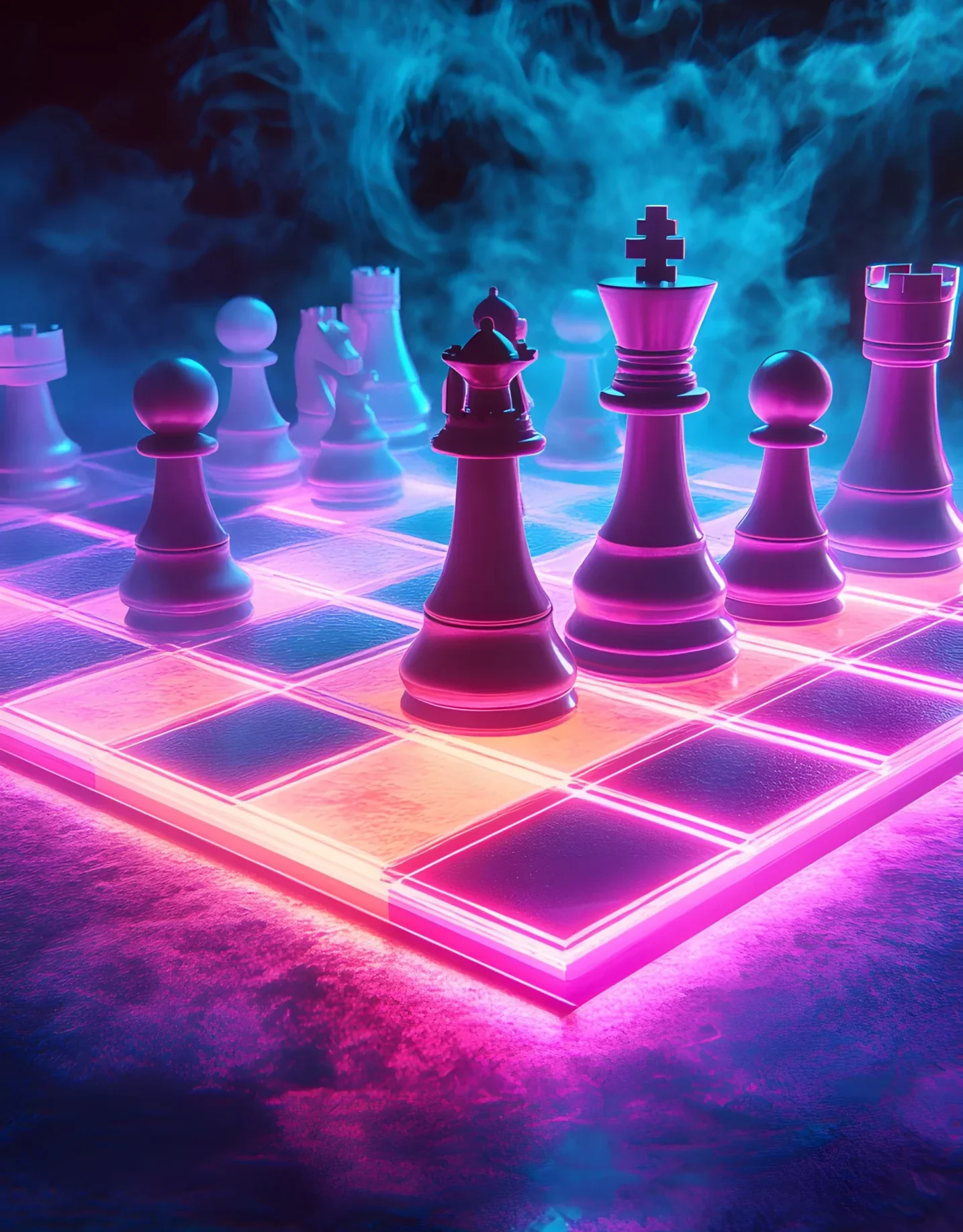 neonlit-chessboard-with-white-pieces-smoke